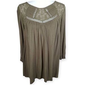 LIZ LANGE MATERNITY ARMY GREEN BOHO-INSPIRED BLOUSE SZ.L EUC.